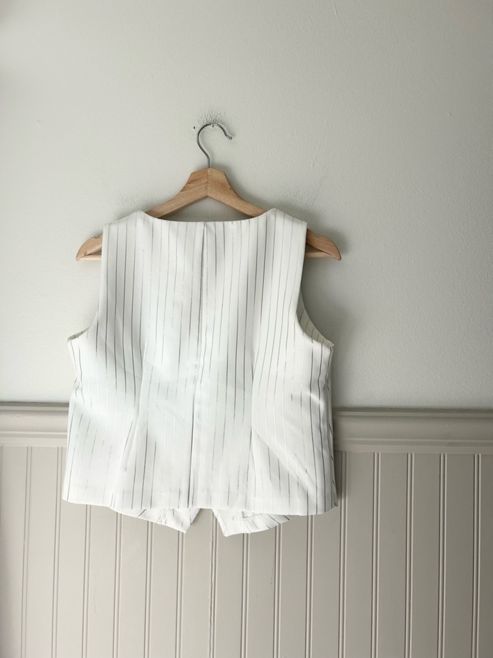 Carole Wren Small White Silver Pinstripe Button Vest Tailored Sleeveless - Picture 3 of 3